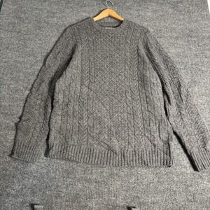 Duluth Trading Co Sweater Mens LT Grey 100% Shetland Wool Fisherman Cable Knit